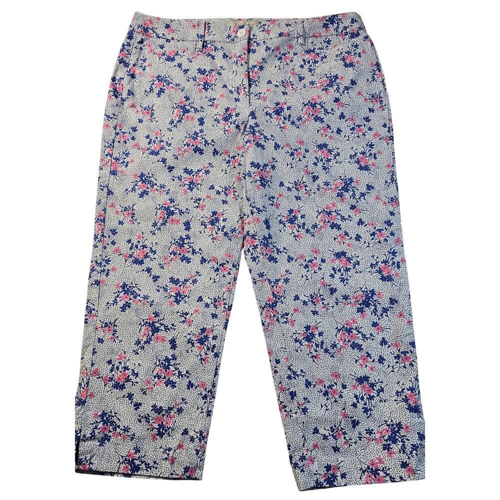 Talbots floral cropped straight leg whimsical fun pink blue print EUC 12 career